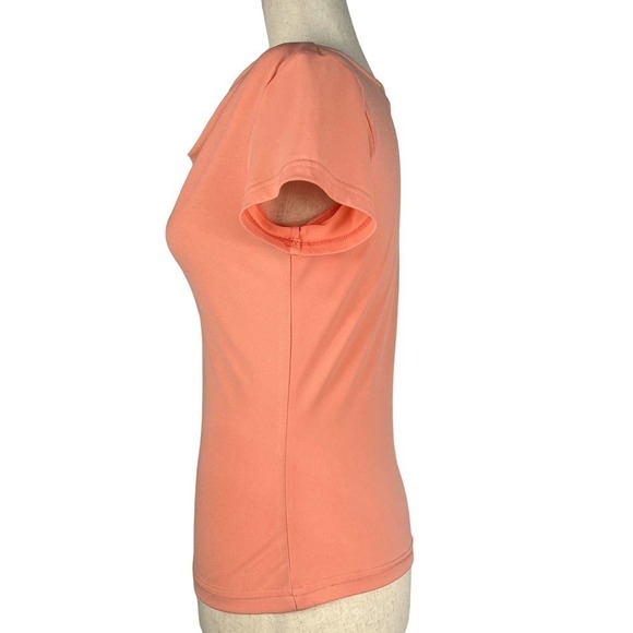 BRIGGS NEW YORK SHORT SLEEVE COWL NECK STRETCH PULLOVER KNIT TOP PEACH SMALL EUC - Picture 4 of 8